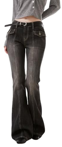 EMMIOL Mid-Low Rise Flare Jeans for Women, Y2K Baggy Boot Cut Flared Bootcut Wide Leg Womens Denim Pants Stretch,XL
