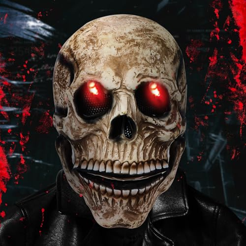 MplehDa Masque de crâne d'Halloween, masque d'horreur, masque de tête de mort, masque de tête de mort réaliste, masque de tête de mort, masque squelette oculaire lumineux LED pour cosplay, fête