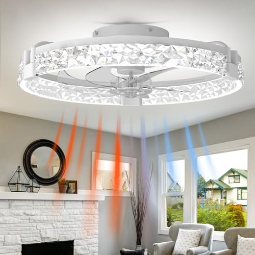 Lnrosy Ventilatore da Soffitto con Luce con Telecomando e App,50cm Moderna Led Intelligente Lampadario Ventilatore,6 Velocità e Reversibile,Dimmerabile Silenzioso Pale da Soffitto Per Soggiorno,Bianco