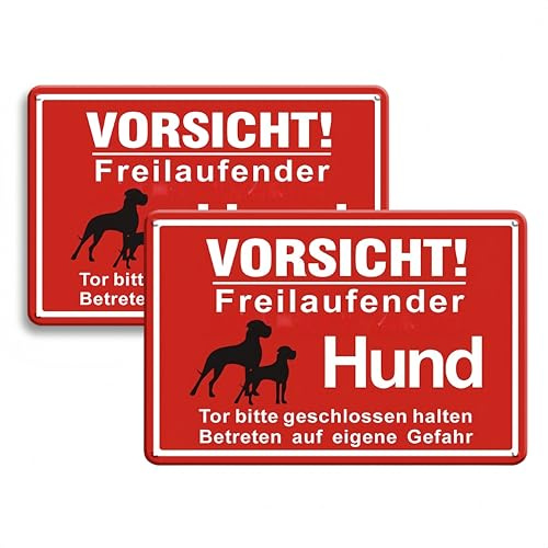 AnBoxiaodian 2 Stücke 33X20cm Achtung Hund Vorsicht Warnung Achtung Bissiger Aluminium Reflektierendes Schilder Metallschild Hund Vorsicht Achtung Hunde Schild Vorsicht Hund Schild Metall