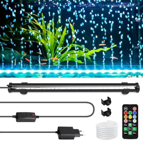 fishkeeper Unterwasser Aquarium Beleuchtung LED, 8 Farben Aquarium Bubble Light mit Fernbedienung, 5 Blinkmodi Submersible Aquarium Lampe, Aquarium Unterwasser Licht Sunrise-Daylight-Moonligh, 58.5cm