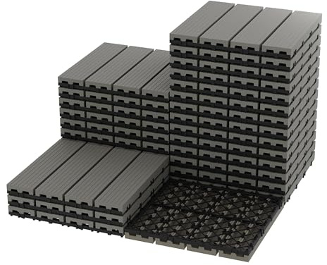Decking Tiles, 30 x 30 cm Waterproof Interlocking Flooring Tiles, All Weather Use Garden Deck Boards for Indoor Outdoor, Patio Deck Flooring for Balcony,Terrace,Backyard, Hot Tub