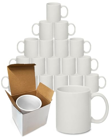 Sublimation Mugs with Boxes | Plain White Large Handle High Gloss Orca Coated, Ceramic Mug for Coffee & Tea | Ideal for Gifting & DIY Projects, Heat Press Printing Mugs 11oz (Pack of 18)
