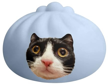 Personalisierter Dumpling Squishy Mit Wunschbild, Fidget, Anti Stress Spielzeug, Stressabbau, Handspielzeug Mit Dampfgarer, Dehnbares Schreibtisch-Spielzeug (Blau)