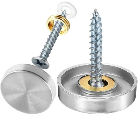 Jiahezhi 16 mm Spiegelschrauben Edelstahl 20 Stück Zierschrauben | Schraubenabdeckung Edelstahl mit Abdeckkappe und Unterlegscheibe Ziernägel für Spiegel Tisch Schrank Möbel Werbeschilder