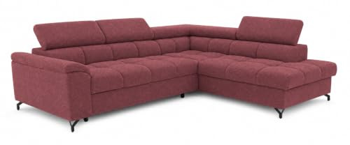 Ecksofa mit Schlaffunktion PASTI PREMIUM L-Form, Sofa Couch mit Bettkasten, 3-Sitzer Eckcouch, Schlafsofa für Wohnzimmer, Big Sofa Couch mit Schlaffunktion (Water Repellent Rot, Ottomane Rechts)