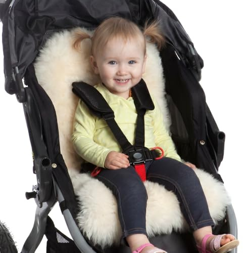 Desert Breeze Distributing Sheepskin Stroller Liner Insert - Stroller Mat for Seat Support - Baby Sheepskin Rug for Pushchair - Silky Soft Baby Cooling Mat for Travel in Summer or Winter Season