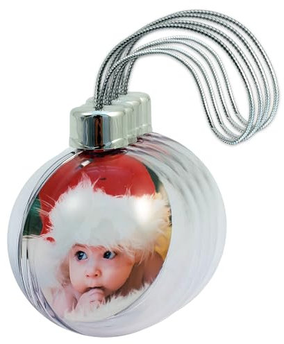 Weihnachtskugeln, personalisierbar, Foto-Ornament, 4 Stück, großes klares Bild, hängende Baumdekoration – ideale Strumpffüller, Kunst und Handwerk (Silber)