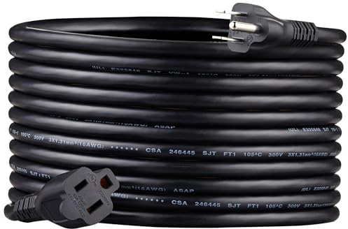 Amazon Basics Extension Cord, 20 Ft, 3 Prong Outlet Extender, Indoor, 13 Amps, 125V, 16 AWG, Black