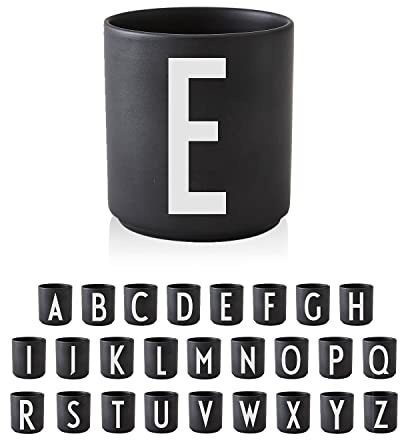 Design Letters Buchstaben Tasse Personalisiert (A-Z) | Kaffeebecher Porzellan Schwarz | Geburtstagsgeschenk, Personalisierte Geschenke | Geschenke für Frauen, Männer| Initialen Tasse | Teetasse 250Ml