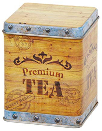 TEA CHEST Design - Retro/Vintage Style Square Hinged Lid 100g Tea Caddy/Kitchen Storage Tin - 9.5 x 7 x 7cm