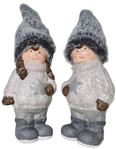 Bambelaa! 2er Set Dekofigur Weihnachten Winterkinder Weihnachtsdeko Outdoor Außen Innen Figuren für Fenster Weihnachten Deko Flur Wohnzimmer Tischdeko Herbst Winter 27 cm Hoch