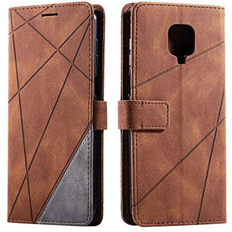 SONWO Case for Xiaomi Redmi Note 9 Pro Case, Premium Leather Flip Wallet Case Magnetic Closure Card Slots Kickstand Phone Case for Xiaomi Redmi Note 9 Pro, Brown