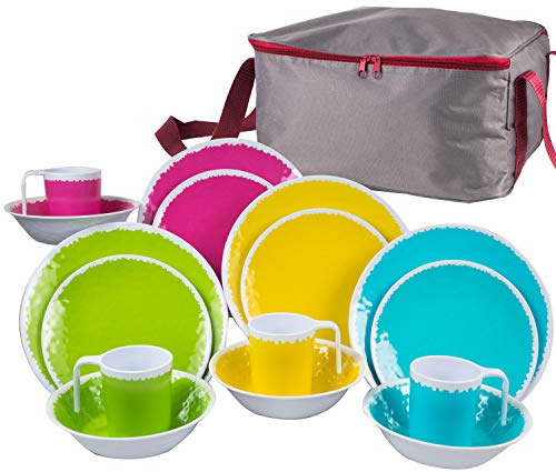 Melamin Camping Geschirr Set Bunt 17 Teile 4 Campinggeschirr Teller Schale