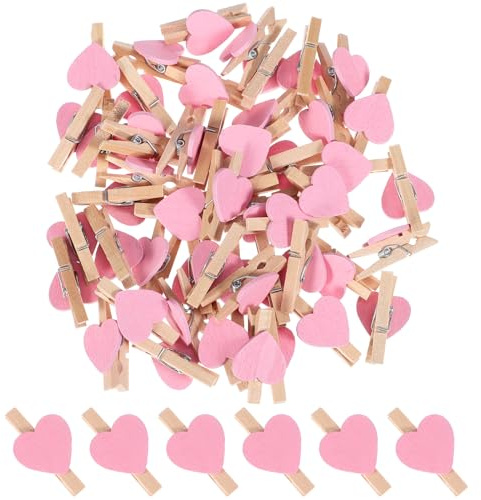 Toddmomy Mini Pinces en Bois Coeur Rose 50 Pièces Clip Photo Amour pour Décoration Carte Cadeau Scrapbooking Rangement Maison