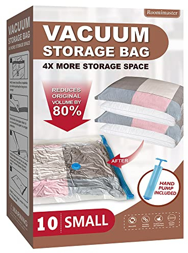 Roomimaster Vacuum Storage Bags, Vacuum Seal Space Saver Bags for Clothing, Travel Lugggage, Carry-on, Blankets, Comforters,Pillow, Bedding, 10 Small