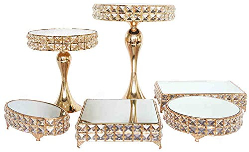 KELUNIS 6-set tårtställ i guld, tårthållare i metall för efterrätt, muffins, bakverk, godis, display spegeltopp för bröllopsfest födelsedagsevenemang
