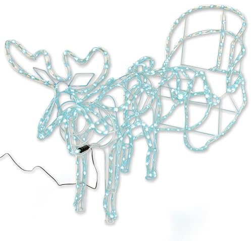 Rentier mit Schlitten aus 14 m Lichterschlauch 504 LED warmweiß kaltweiß mit 8 Funktionen Figur Weihnachtsbeleuchtung 140 cm Länge Leuchtfigur Xmas-Deko (kalt weiß)