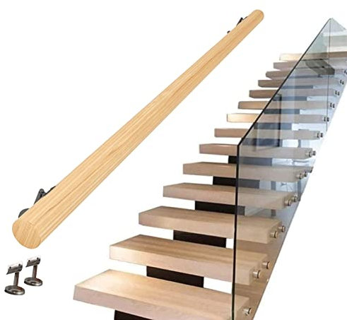 DJYSXA Runder Holz- Handlauf mit Schmiedeeisernen Halterungen, 30~300 cm Treppengeländer for Den Innen Außen Kindergarten Krankenhaus Loft Korridor (Size : 100cm/3.3ft)