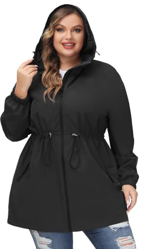 Hanna Nikole Damen Jacke Casual Leicht Regenjacke Übergangsjacke Damen Outdoorjacke Fahrrad mit Kapuze Schwarz 50
