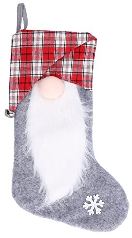 Hidyliu Weihnachtsstrumpf 44cm Großer Nikolausstrumpf Weihnachtssocken Weihnachtsstrümpfe Deko, Santa Snowman Reindeer Christmas Stockings Plüsch Flaum Strümpfe für Weihnachtsschmuck(Grau)