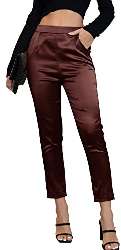 Fakanhui Abito da donna in raso setoso casual elastico a vita alta pantaloni eleganti elasticizzati, L