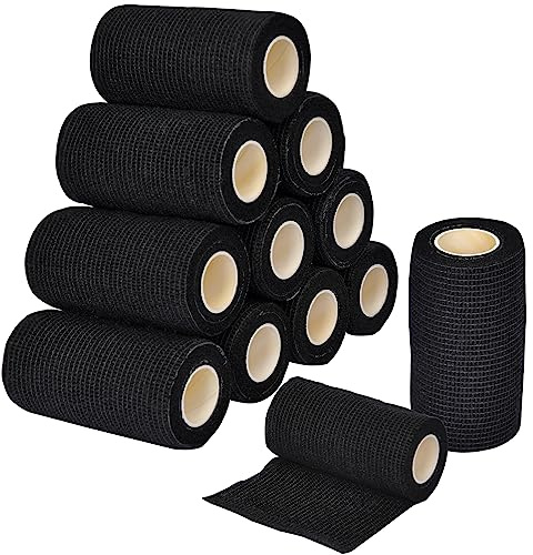 Selbstklebender Verband - Elastische und Atmungsaktive Haftbandage Selbstklebend in Schwarz, Verbandsmaterial für Pferde, Hunde & Menschen Erste Hilfe Sport Wrap Verbände (Schwarz10*4,5)