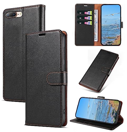 KKEIKO Hülle Kompatibel mit iPhone 8 Plus/iPhone 7 Plus, Magnet Klappbar Handyhülle mit Kartenfach, PU Leder Stoßfest Schutzhülle für iPhone 8 Plus/iPhone 7 Plus, Schwarz