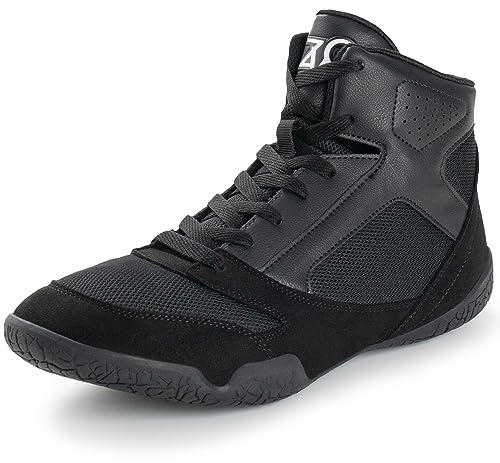 ZVC Wrestlingschuhe für Herren, Boxschuhe für Kampfschuhe, Powerlifting, Bodybuilding, Stiefel, Schuhe, Schwarz, 47 EU