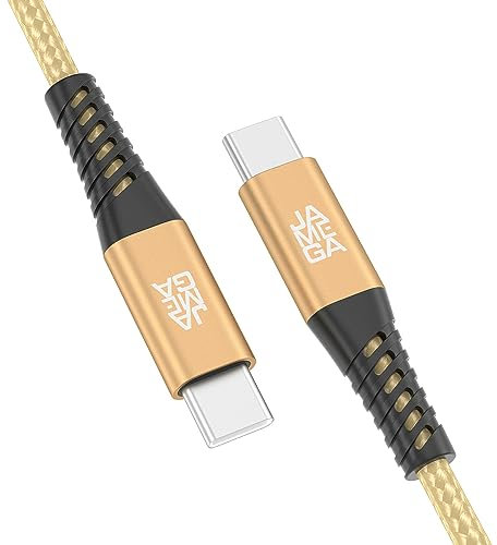 JAMEGA - USB Typ C Kabel Gold 1m | Ladekabel und Datenkabel Fast Charge Sync C Stecker auf C Stecker kompatibel mit iPhone 15 Pro Max iPad Pro Air Samsung Macbook Tablets Huawei uvm.