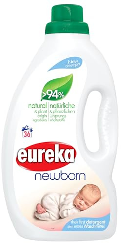 Eureka Newborn Flüssigwaschmittel für Neugeborene & Familie- 1,8L | 94 % Natürliche & Pflanzliche Inhaltsstoffe, Hypoallergen, (~36 Wäschen)