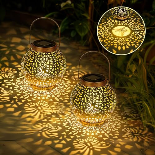 MAGGIFT Solarlaterne für Außen 2 Stück, Metall Solarlampen für Außen Hängend Garten Deko, Wasserdicht LED Warmweiß Solar Laterne für Draußen Balkon Outdoor Terrassen