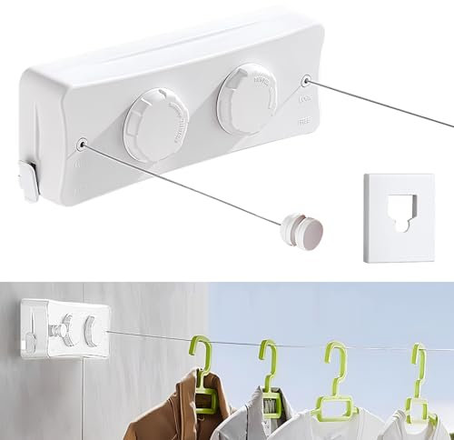 Einziehbare Wäscheleine, 2X 5.1M Wäscheleine, Wäschereck mit Wandmontage, Ausziehbarer Wäscheständer, Platzsparender Trockner