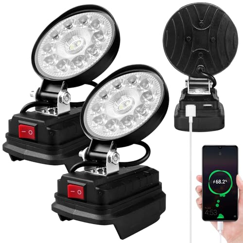 Batteri LED-arbet för Makita 18 V – 40 W byggspotlight batterilampa, bärbar LED-strålkastare batteri strålkastare med USB-laddning, strålkastare byggarbetsplat (inget batteri), 2 stycken