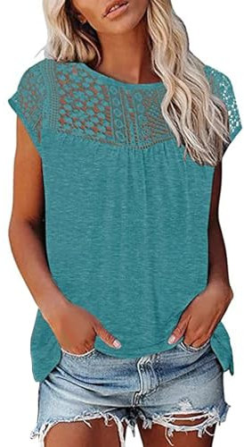 Spitzen Oberteile Damen Sommer -Spitzentop Damen Elegant Blusentop Ärmellose Tunika Tank Top mit Spitze Weste Solide T Shirt Basic Tops Bluse Mode T-Shirt Blusen & Tuniken für Frauen