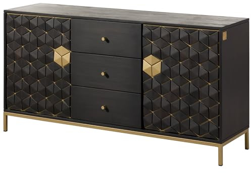 MASSIVMOEBEL24.DE Sideboard Mango grau geölt Diamond #122 | 146x40x77 cm 55 kg Art Déco montiert vollmassiv
