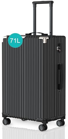 Voyagoux Koffer handgepäck - 71L, Rollkoffer mittelgroß, Hartschalenkoffer, TSA-Schloss, ABS, 4X 360° Rollen, Robust und Leichtgewicht Suitcase, 67x48x27, Schwarz
