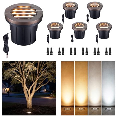 Varmtalys Landscape Well Light, LED Low Voltage In Ground Lights, IP67 Waterproof 12V Outdoor, Grill Top 6W 350LM Aluminum ORB for Sidewalk & Driveway 6 Pack, Color Temp Random: 3000K or 5CCT
