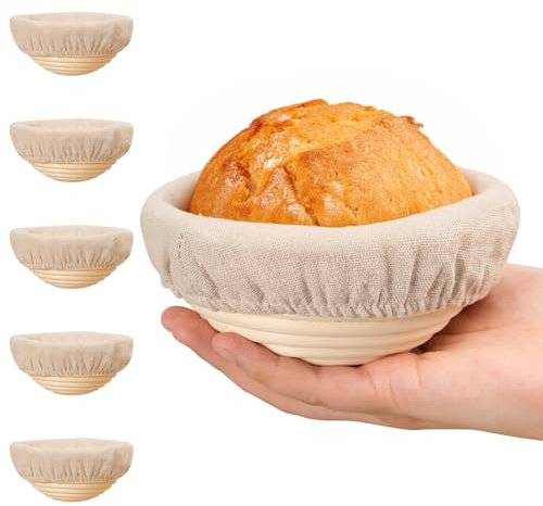 5 Inch Banneton Bread Proofing Basket Set of 6, Kikcoin Mini Sourdough Bread Baking Supplies, Small Banneton Basket Proofing Baskets for Sourdough Bread Baking