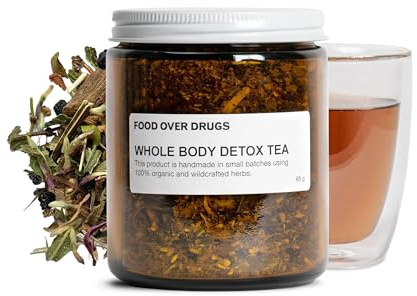 Food Over Drugs Whole Body Detox Tea – Organic Herbal Cleanse for Liver, Kidney, and Lymphatic System, Regenerative & Organically Grown Herbs, 100% Vegan, Handcrafted in the USA, Gentle Full-Body Herbal Detox