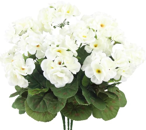 CITYES 3 Flores Artificiales de geranios de Seda para Exteriores, Resistentes a los Rayos UV, arbusto de Geranio Artificial Blanco, Flores sintéticas, geranios para jardín, decoración del hogar