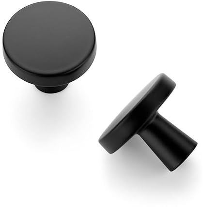 JOY DECOR 5 Pack Kitchen Cabinet Knobs Solid Drawer Knobs Dresser Knobs 1-1/4 Inch Drawer Pulls Matte Black Cabinet Hardware for Dresser Drawers Round Cabinet Door Knobs Simple Drawer Handles