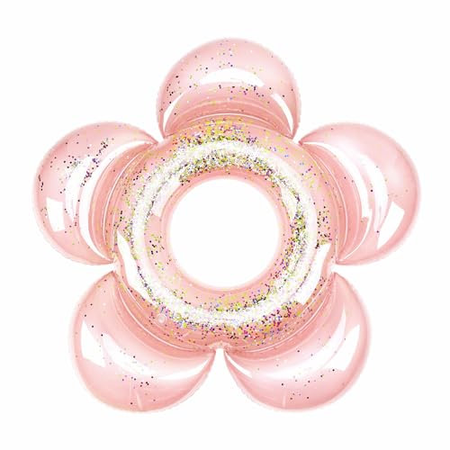 HeySplash Inflatable Swim Rings with Glitter, Flower Shaped Summer Swimming Pool Float Loungers Tube, Water Fun Beach Party for Adults - Rose Gold