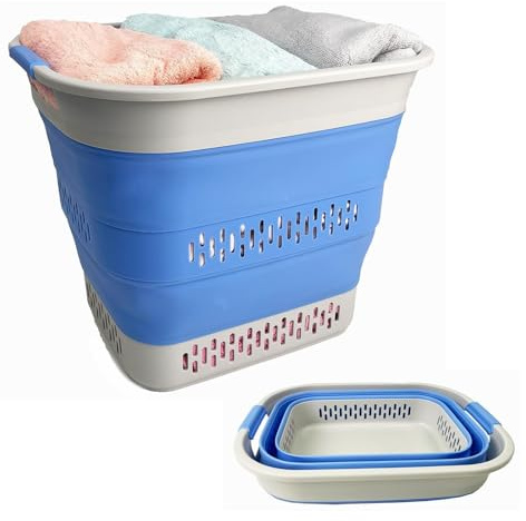 SAMMART Zusammenklappbarer Wäschekorb aus Kunststoff, 40 l, faltbarer Pop-Up-Aufbewahrungsbehälter/Organizer, tragbarer Wäschesammler, platzsparend (1, Grau/Little Boy Blue)