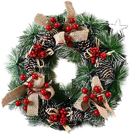 Decoración de guirnaldas de la Guirnalda de la Hoja Artificial de la Puerta Delantera de la Puerta de Entrada de Navidad, Corazadora navideña de 32 cm, Corona de Puerta.