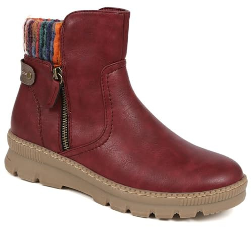 Pavers Knitted Cuff Ankle Boots - Burgundy Size 5