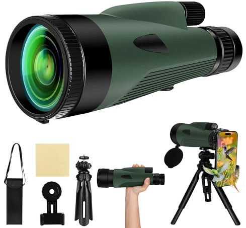 Monokular 60X80 Zoom Monokulare Teleskop Fernrohr Erwachsene mit Smartphone Halterung Stretchable Stativ Wasserdicht Monokulares Teleskop für Vogelbeobachtung Reisen Jagd Konzert Sport im Freien