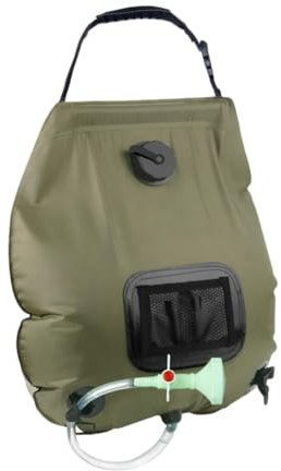 KOMBIUDA Camping Duschtasche Solar Wasserspeicher Tasche Mit Duschkopf Und Anzeigetafel Für Outdoor Reisen Wandern Camping Strand Olivgrün