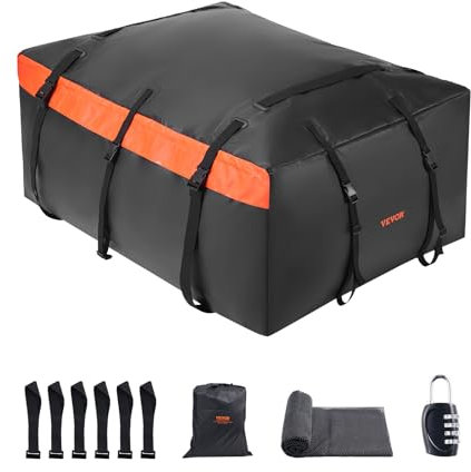 VEVOR Car Rooftop Cargo Carrier Bag, 20 Cubic Feet Roof Cargo Carrier, Heavy Duty 840D PVC 100% Waterproof Car Roof Luggage Bag for All Vehicle with/without Rack- with Lock, Anti-Slip Mat, 6 Door Hook