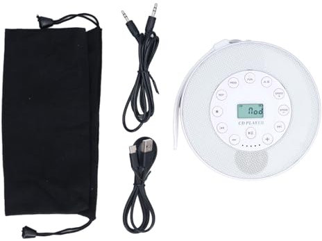 CHEOTIME Lettore CD Portatile Bluetooth, Compact Personal Walkman Mp3 Lettore Incorporato Stereo con Altoparlanti con BATTURA AUX da 3,5 mm, Batteria Ricaricabile da 2000 mAh (White)